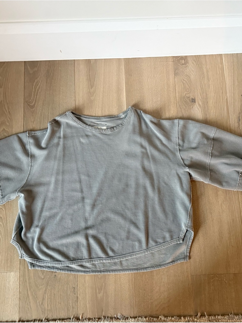 Free People Washed Light Gray Ribbed Boxy Sweatshirt